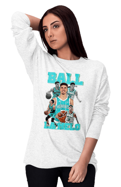 Світшот жіночий з принтом "Ла Мело Балл". Баскетбол, ла мело балл, нба. aslan