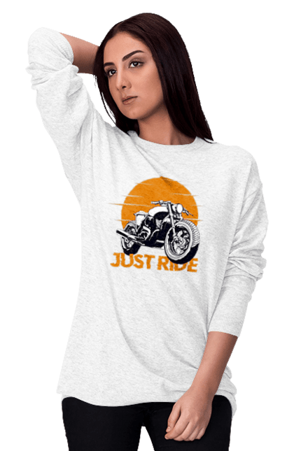 Світшот жіночий з принтом "Мотоцикл, Просто Їдь". Дорога, їзда, мотоцикл. KRUTO.  Магазин популярних футболок