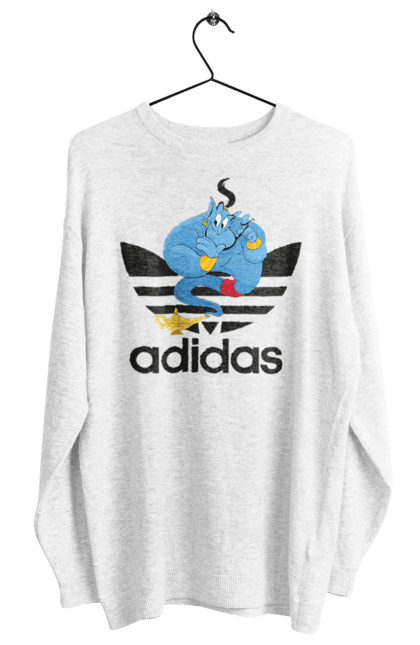 Свитшот женский с принтом Adidas Джинни. Adidas, aladdin, genie, адидас, аладдин, джинни, мультфильм, персонаж. 2070702