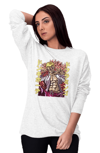 Women's sweatshirt with prints One Piece Donquixote Doflamingo. Anime, donquixote doflamingo, heavenly yaksha, manga, one piece, straw hat pirates. 2070702