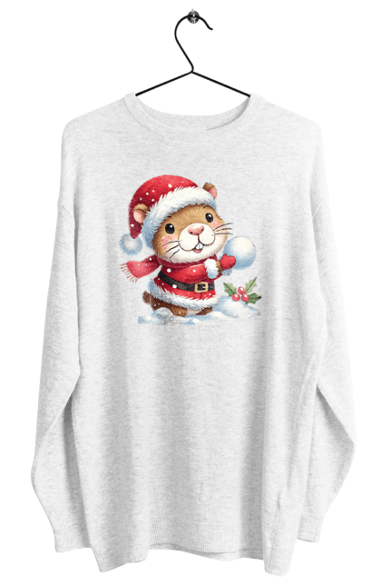 Women's sweatshirt with prints Capybara playing snowballs. Animal, capybara, christmas, christmas capybara, game, gift, holiday, new year, santa, snowballs. 2070702