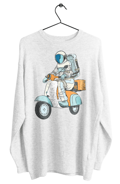 Світшот жіночий з принтом "Космонавт на мотоциклі". Космонавт, космос, мотоцикл. 2070702