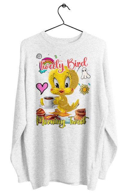 Свитшот женский с принтом Твити Бёрд. Looney tunes, tweety, tweety bird, tweety pie, warner bros, бёрд, птица, твити, твити бёрд. 2070702