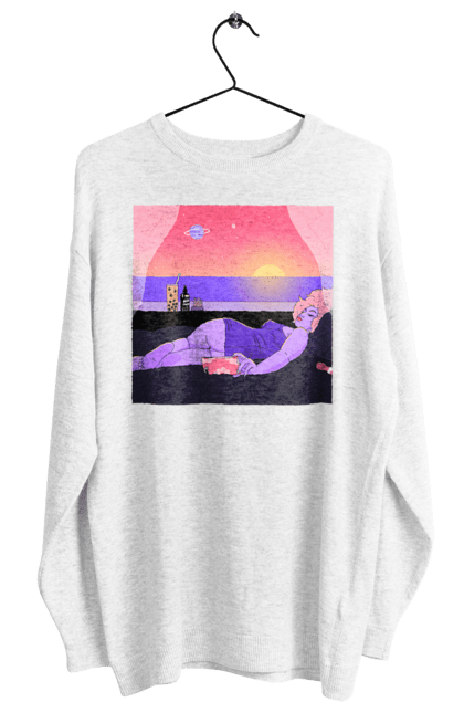 Women`s sweatshirt with prints Purple Girl On Vacation. Girl, sunset, telephone. 2070702