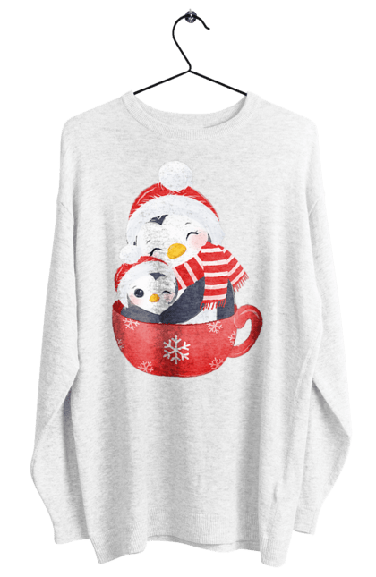 Світшот жіночий з принтом "Пінгвіни, мама і дитина в чашці". Зима, кружка, новий рік, пінгвін, різдво, сім`я, сніг. futbolka.stylus.ua