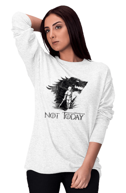 Women's sweatshirt with prints Game of Thrones Arya. Arya, game, got, not today, stark, starks, thrones, tv show, wolf, wolves. 2070702