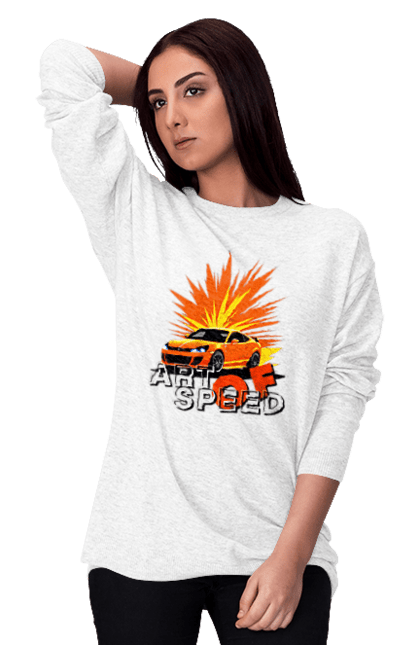 Світшот жіночий з принтом "Мистецтво швидкості". Авто, автомобіліст, автомобіль, водій, швидкість. 2070702