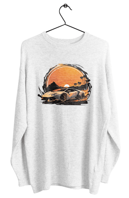 Світшот жіночий з принтом "Ламборджині на заході сонця". Авто, автомобіль, ламборджині, машина, машини. 2070702