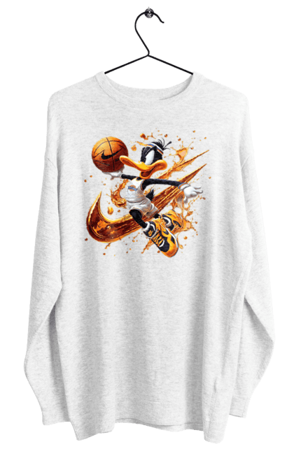 Свитшот женский с принтом Даффи Дак Nike. Daffy duck, looney tunes, merrie melodies, nike, warner brothers, даффи дак, мультфильм, персонаж, утка даффи. 2070702