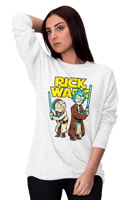 Women's sweatshirt with prints Rick and Morty. Adventures, black humor, cartoon, rick, rick and morty, sci-fi, star wars, tragicomedy. 2070702