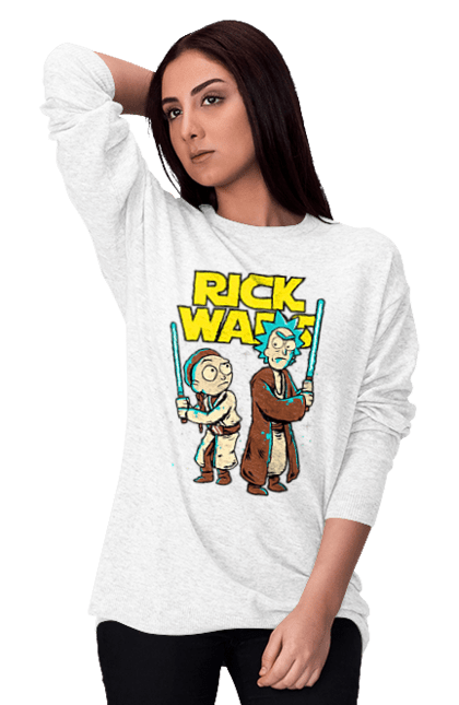 Свитшот женский с принтом Рик и Морти. Rick and morty, star wars, звездные войны, мультфильм, научная фантастика, приключения, рик, рик и морти, сериал. 2070702