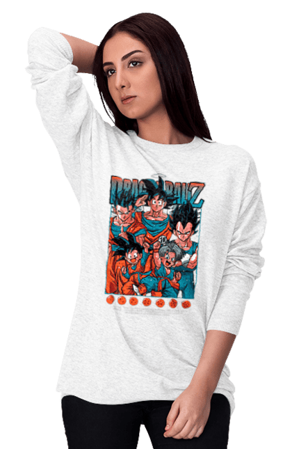 Свитшот женский с принтом Жемчуг дракона. Anime, dragon ball, goku, manga, vegeta, аниме, вегета, гоку, жемчуг дракона, манга. 2070702