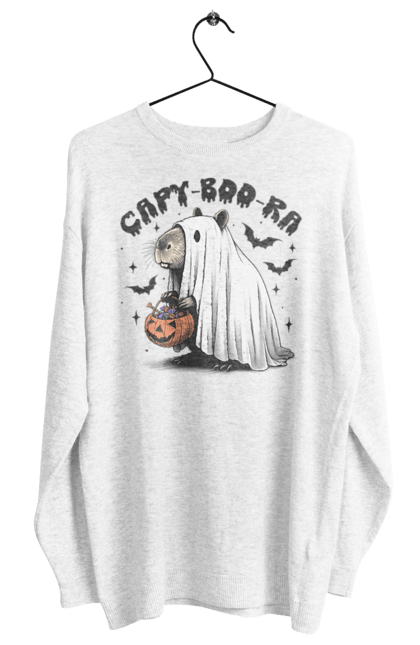 Women's sweatshirt with prints Capybara Halloween. Animal, capybara, ghost, halloween, holiday, moon, pumpkin, rodent. 2070702