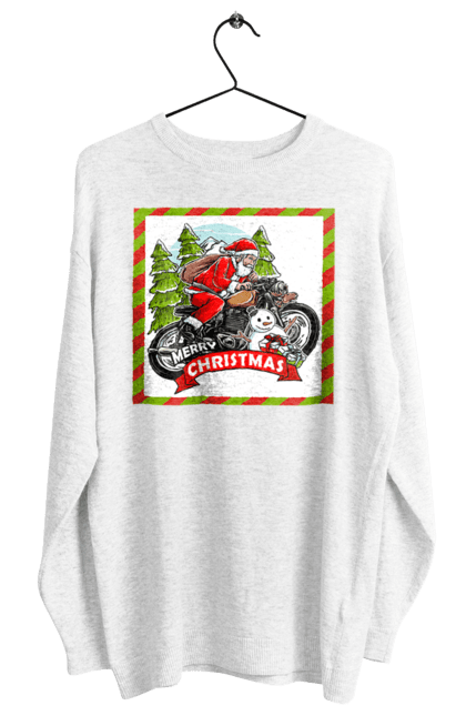 Світшот жіночий з принтом "Санта на мотоциклі". Мотоцикл, новий рік, подарунки, різдво, санта, сніговик, ялинка. 2070702