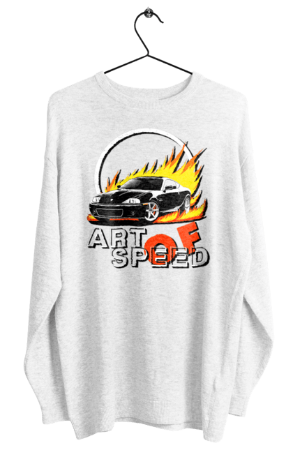 Світшот жіночий з принтом "Автомобіль у вогні". Авто, автомобіль у вогні, гонка, дрейф, спорт, спортивна машина, швидкість. 2070702