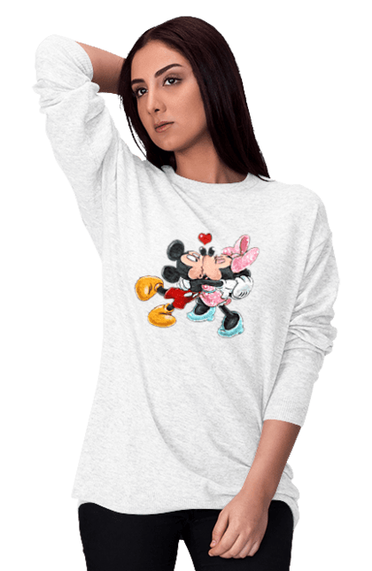 Свитшот женский с принтом Микки Маус и Минни Маус. Mickey mouse, minnie mouse, дисней, микки, микки маус, минни маус, мультфильм. 2070702