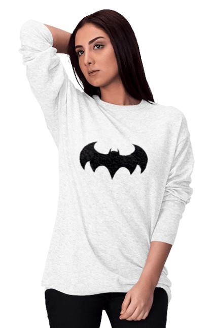 Світшот жіночий з принтом "Бетмен". Ds, бетмен, комикс, логотип, супергерои. CustomPrint.market