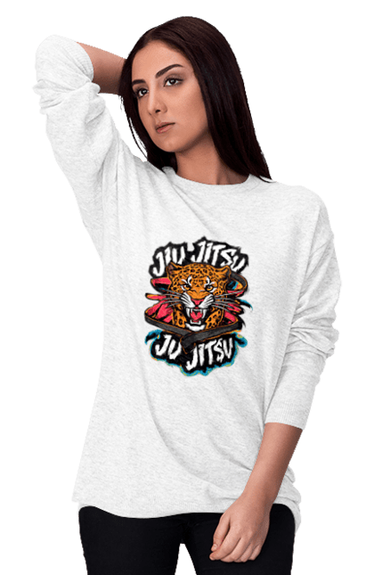 Women's sweatshirt with prints Jujutsu. Animal, japan, jiu jitsu, jujutsu, leopard, martial arts, ninja, samurai, sport. 2070702