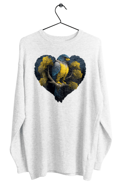 Women`s sweatshirt with prints Blue and yellow falcon. Falcon, flag of ukraine, heart, symbol of ukraine, tree, ukraine. 2070702