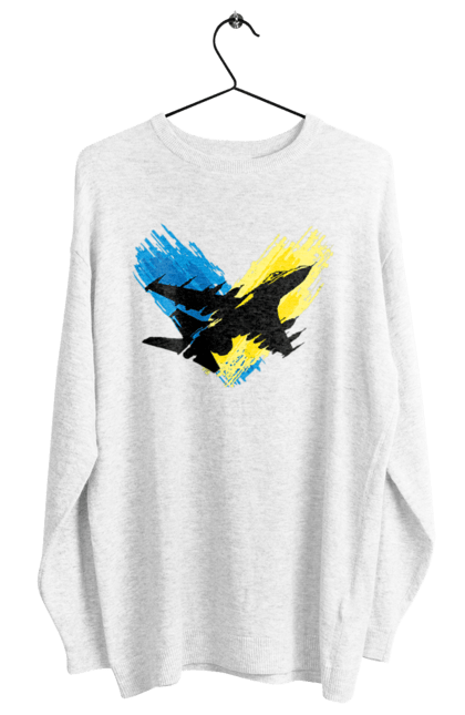 Світшот жіночий з принтом "Літак F 16". З прапором, зсу, літак, літак f16, патріотична, прапор, ф16. 2070702