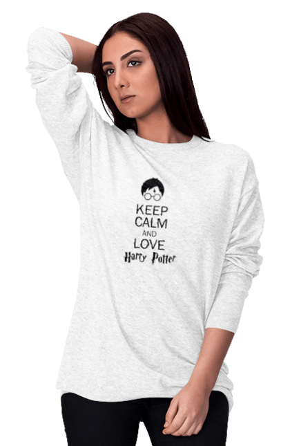 Світшот жіночий з принтом "Keep calm and love Harry Potter". Gryffindor, harry potter, hogwarts, keep calm, гаррі поттер, грифіндор, книга, фільм, франшиза, хогвартс. 2070702