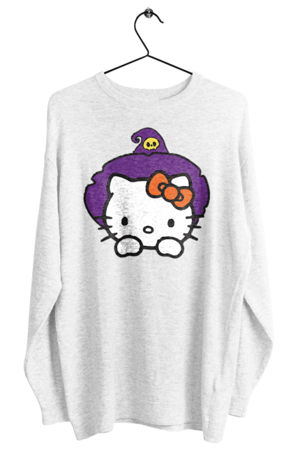 Світшот жіночий з принтом "Хелло Кітті Хелловін". Halloween, hello kitty, witch, бренд, відьма, кіт, кошеня, персонаж, хелло кітті, хелловін. 2070702