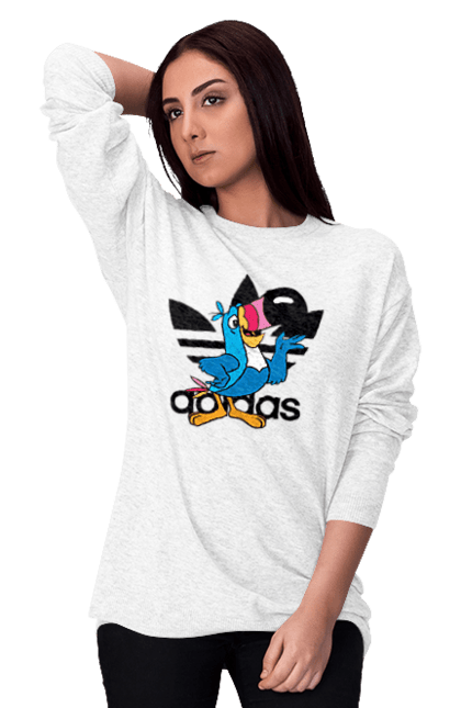 Свитшот женский с принтом Adidas Тукан Сэм. Adidas, froot loops, toucan sam, адидас, москот, тукан сэм. 2070702