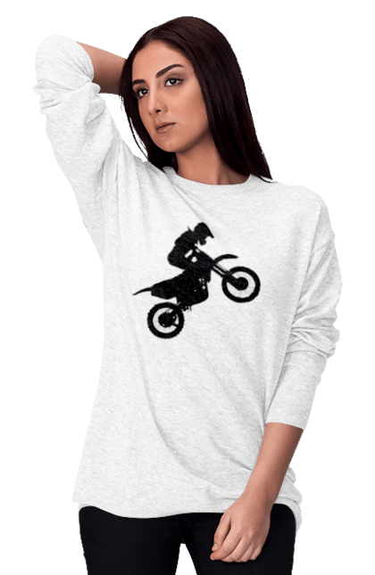 Світшот жіночий з принтом "Силует Мотоцикліста". Мотоцикл, мотоцикліст, шолом. 2070702