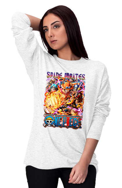 Women's sweatshirt with prints One Piece Portgas D. Ace. Anime, fire fist, gol d. ace, manga, one piece, portgas d. ace, straw hat pirates. 2070702