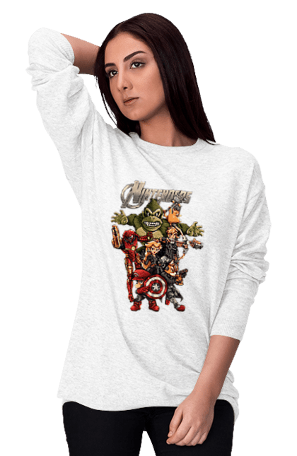 Women`s sweatshirt with prints Nintendo heroes. Animal crossing, donkey kong, game characters, kirby, legend of zelda, luigi, mario, nintendo, pokemon, princess stove. 2070702