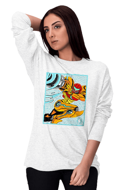 Women's sweatshirt with prints Metroid Samus Aran. Game, head hunter, heroine, metroid, power suit, samus aran, video game. 2070702