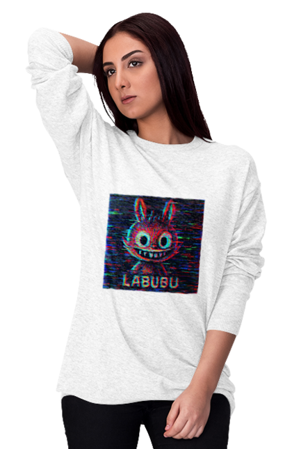 Світшот жіночий з принтом "Лабубу". Crt, rgb, глітч, кіберпанк, лабубу, пікселі, ретро, спотворення, цифрове мистецтво, шум. 2070702