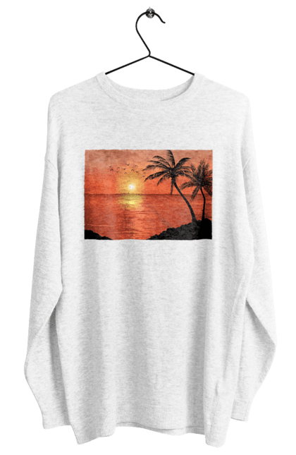 Світшот жіночий з принтом "Захід Пальми Море". Берег, захід, море, пальми. 2070702