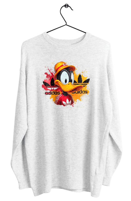 Свитшот женский с принтом Даффи Дак Adidas. Adidas, daffy duck, looney tunes, merrie melodies, warner brothers, даффи дак, мультфильм, персонаж, утка даффи. 2070702