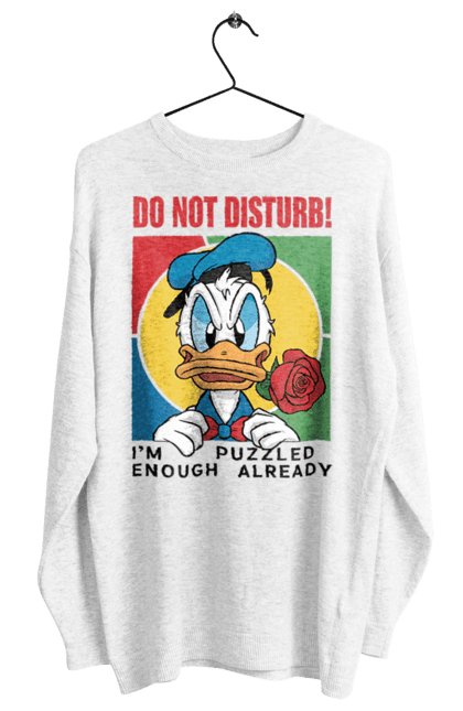 Свитшот женский с принтом Дональд Дак Не беспокоить!. Disney, do not disturb, donald duck, дисней, дональд дак, мультсериал, мультфильм, не беспокоить. 2070702