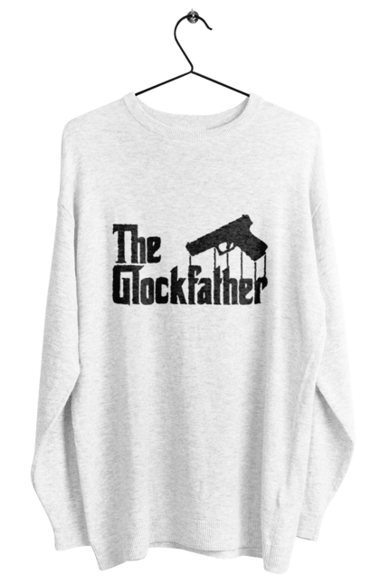 Свитшот женский с принтом The GlockFather. Gangster, glockfather, godfather, godfather reference, гангстер, глок, огнестрельное оружие, оружие, пистолет. 2070702