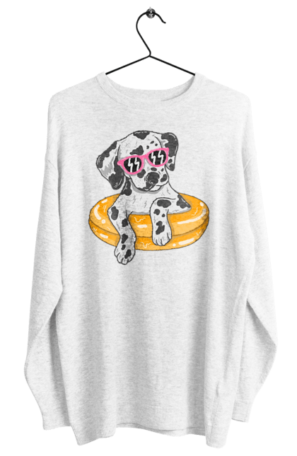 Women`s sweatshirt with prints Dalmatian Swims In A Circle. Dalmatian, dog, glasses, to swim. 2070702