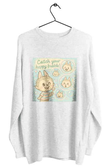 Світшот жіночий з принтом "Лабубу". Бульбашки, грайливо, каваї, казково, лабубу, милаілюстрація, ніжнікольори, пастельнамистецтво, щасливі бульбашки. 2070702