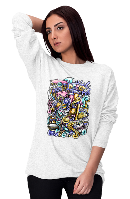 Світшот жіночий з принтом "Школа навчання". Зошит, калькулятор, канцелярія, навчання, олівець, ручка, школа. 2070702