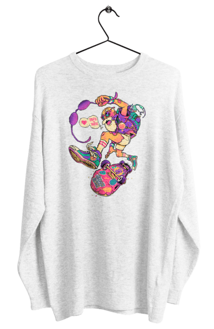 Світшот жіночий з принтом "Дід на хвилі". Будь молодим, вогонь, ганяй, грай, дід та скейт, драйв, крутий дід, молодість у душі, спорт, старість. 2070702