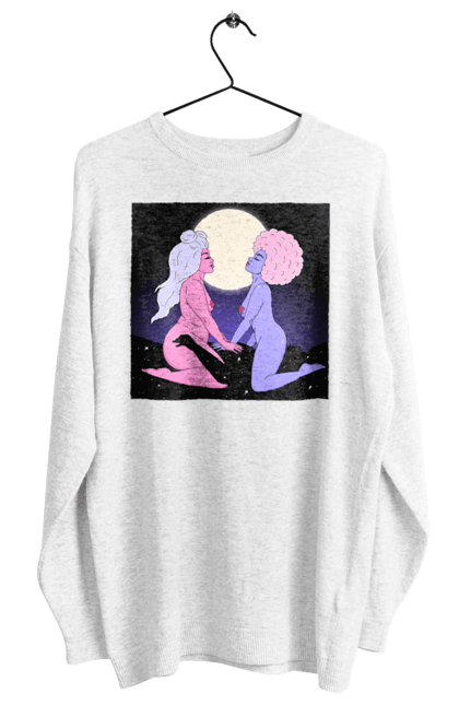 Women`s sweatshirt with prints Two Aliens And The Moon. Aliens, from above, girls. 2070702