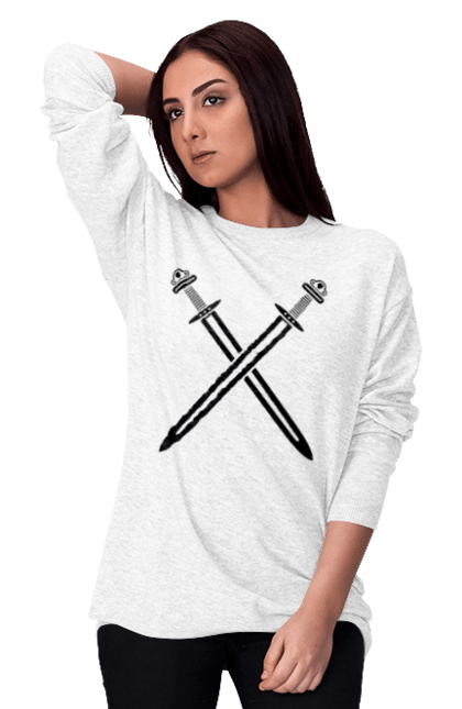 Women's sweatshirt with prints Two crossed swords. Crossed swords, sword, swords, vikings, weapon. CustomPrint.market