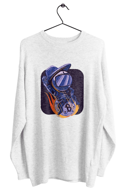 Світшот жіночий з принтом "Космо біткоїн". Биткоин, бінарний, біткоїн, біткойн, валюта, гроші, крипто, програміст, хакер. 2070702