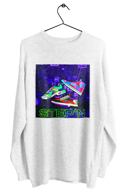 Світшот жіночий з принтом "Step`n". Віртуальні кросівки, крипта, криптовалюти, нфт, нфт кросівки, солана, степен. 2070702