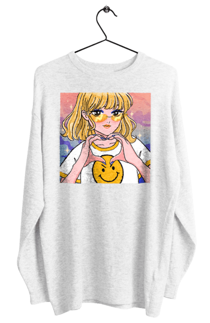 Світшот жіночий з принтом "Жовта Дівчинка". Аніме, дівчинка, смайл. 2070702