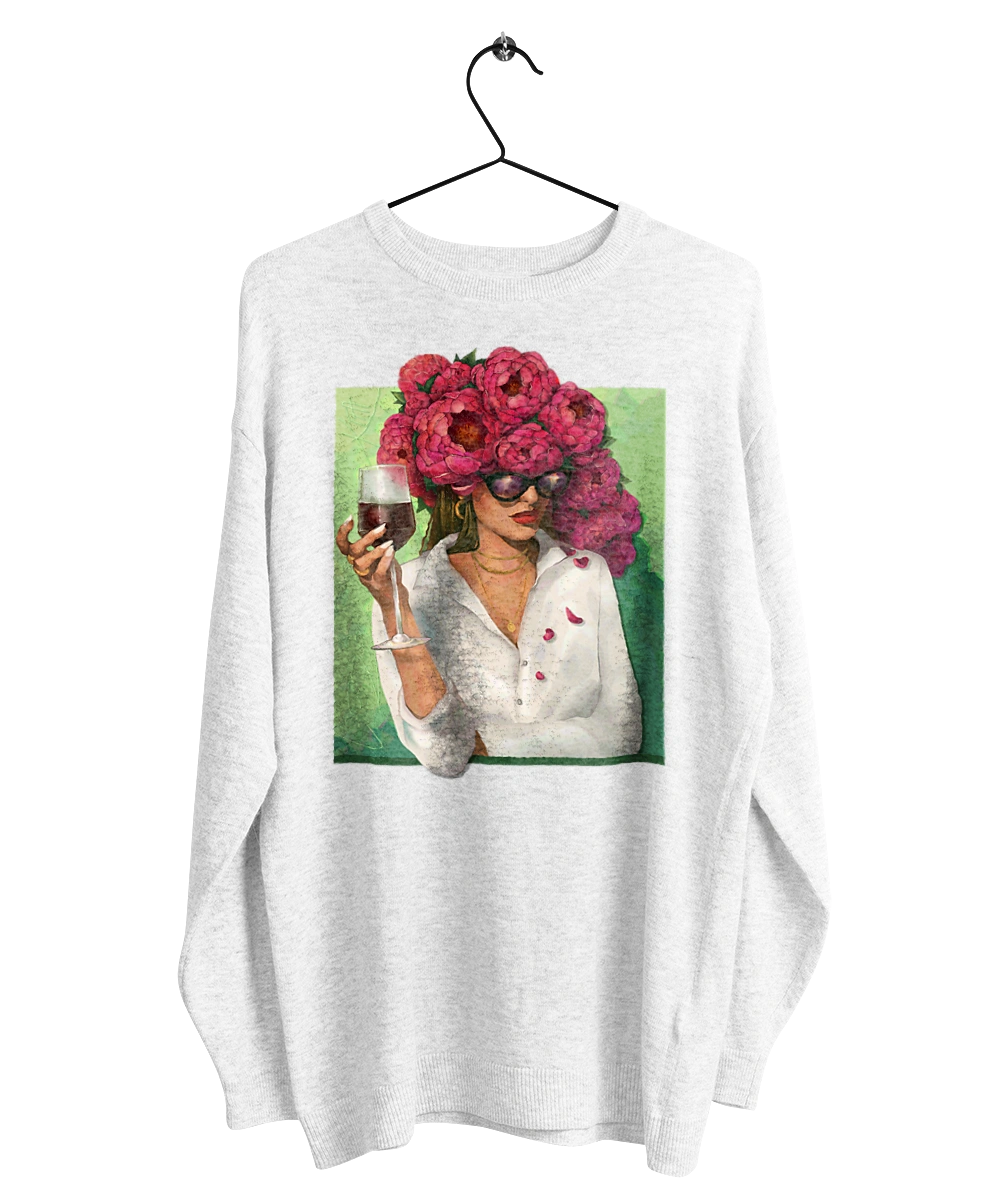 Girl with peonies and a glass