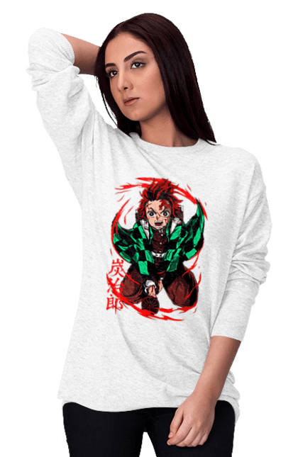 Women's sweatshirt with prints Demon Slayer Tanjiro. Anime, demon slayer, kamado tanjiro, manga, tanjiro. 2070702