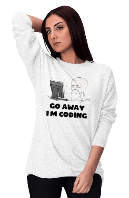 Світшот жіночий з принтом "Іди Я кодую". Айті, айтішник, для айтішника, для програміста, йди я кодую, майстер коду, подарунок айтішнику, подарунок програмісту, програміст, розробник. CustomPrint.market