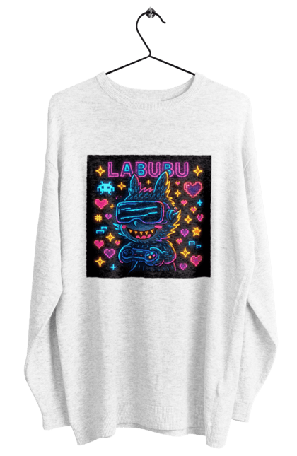 Світшот жіночий з принтом "Лабубу". Vrочки, геймеркультура, геймпад, іконкиаркади, кіберарт, лабубу, неонгеймінг, піксельарт, ретроаркада, світиться. 2070702