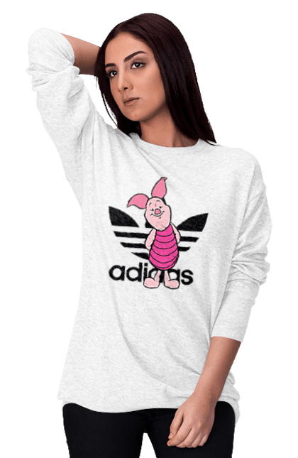 Свитшот женский с принтом Adidas Пятачок. Adidas, piglet, адидас, винни-пух, мультфильм, пятачок. 2070702